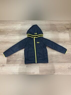 Under Armour Black Hooded Puffer Jacket with Yellow Trim